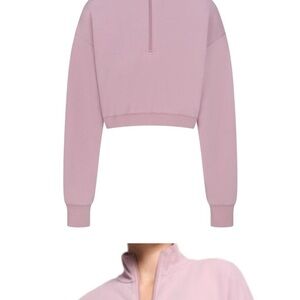 Women's Pink Half-Zip Cropped Sweatshirt and sweatpants set